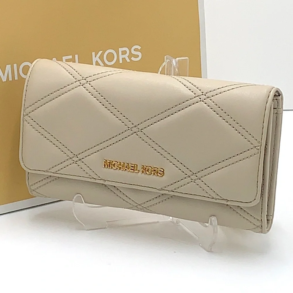 MICHAEL KORS JET SET TRAVEL LARGE TRIFOLD WALLET LIGHT SAND COLOR NWT